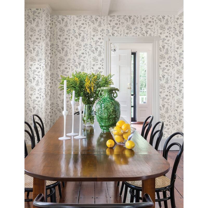 Chesapeake Bergamot Light Grey Wildflower Wallpaper