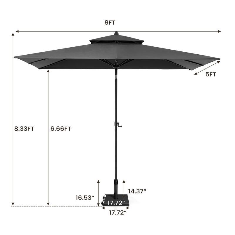 Pellebant 9 x 5 Ft Outdoor Double Top Market Umbrella with Wheels Base