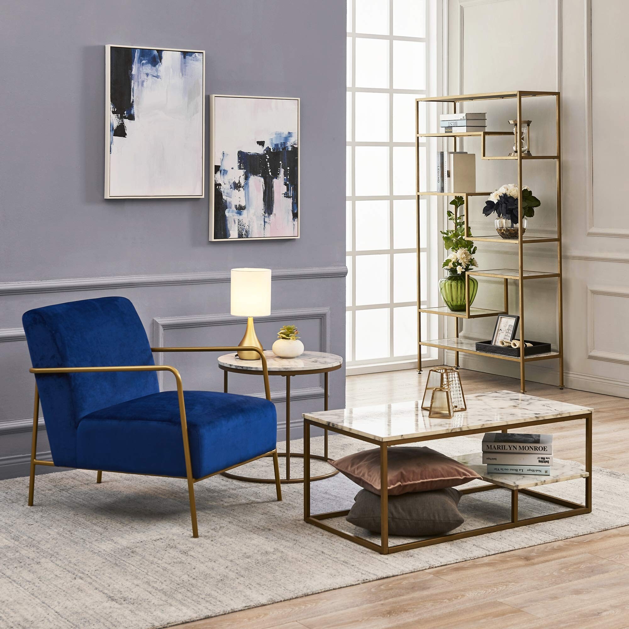 Versanora Marmo Coffee Table Faux Marble Brass