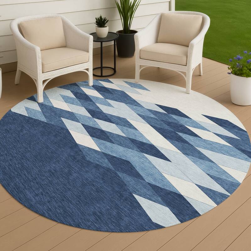 Machine Washable Indoor/ Outdoor Modern Avo Chantille Rug - Navy - 8' x 8'