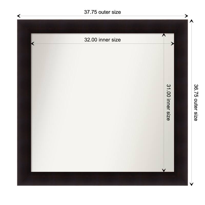 Portico Espresso Framed Non-Beveled Custom Wall Mirror, Bathroom Vanity Mirror - Outer Size: 37.75 x 36.75