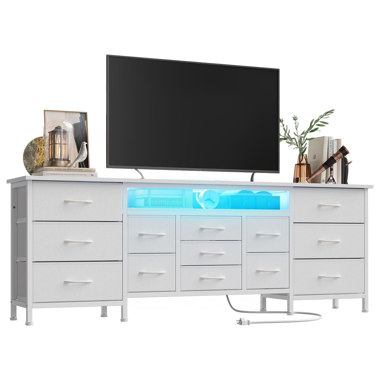70 Inch TV Stand with RGB LED Lights & 13 Drawer Dresser - Entertainment Center with Storage for Living Room