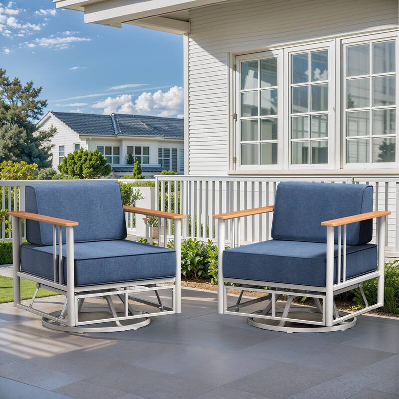 Pocassy Sofa Chair Funiture Set - White & BLue Cushion - 2PCS Swivel Chairs