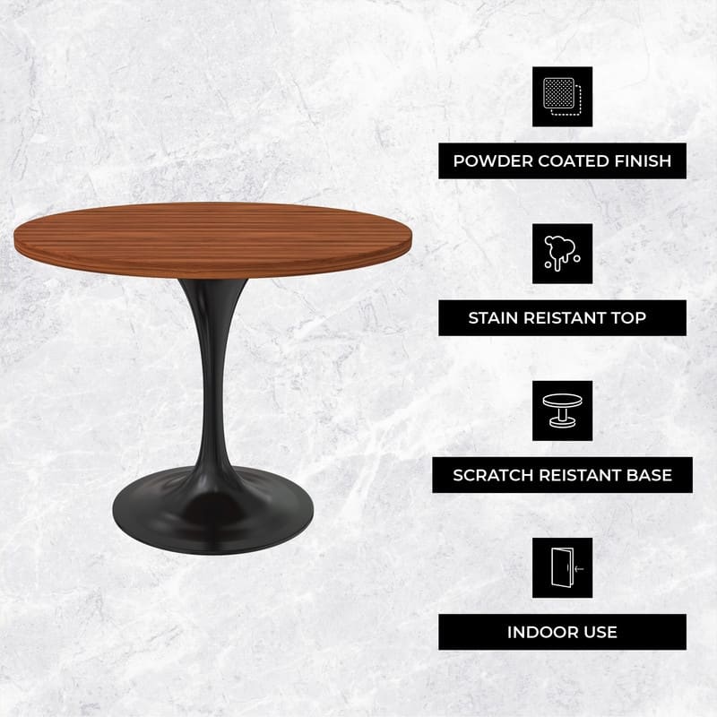 LeisureMod Verve 36" Round Dining Table with MDF Wood TableTop and Black Steel Base for Kitchen & Dining Room