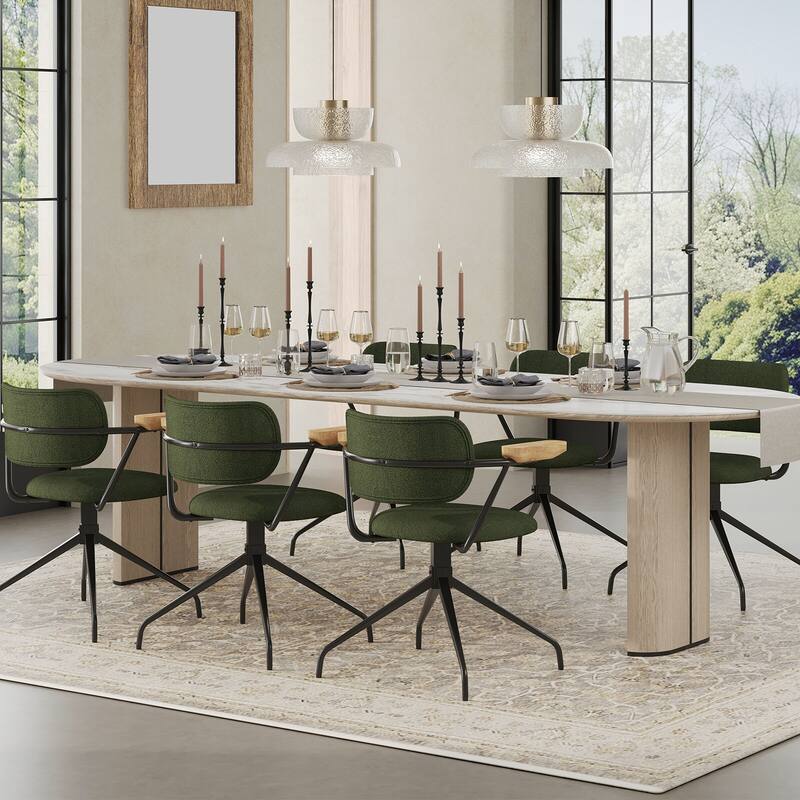 Modern Upholstered Swivel Chair With Solid Wood Arms And Metal Frame