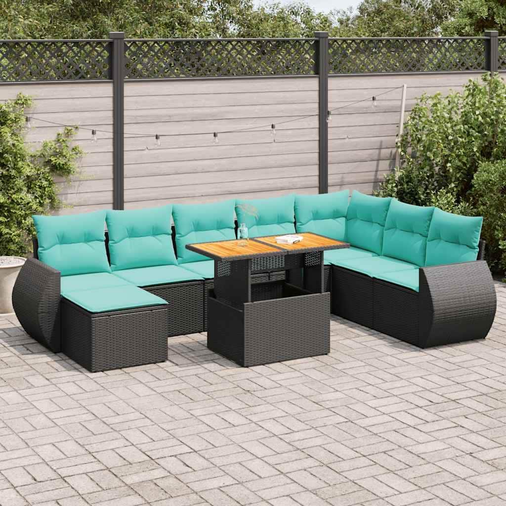 vidaXL Patio Sofa Set with Cushions Outdoor Furniture 9 Piece Poly Rattan - 21.7 x 24.4 x 27.2