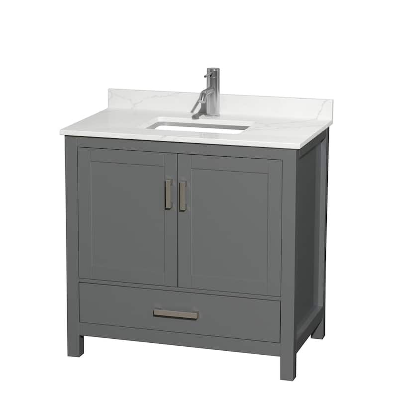 Sheffield 36-inch Single Vanity, Single Hole Quartz Top - Dark Gray, Chrome Trim, Giotto Quartz Top