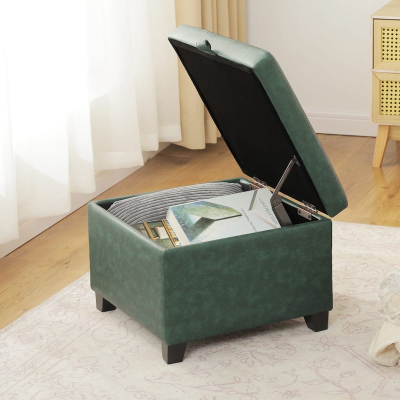 Adeco Faux Leather Tufted Flip Top Storage Ottoman