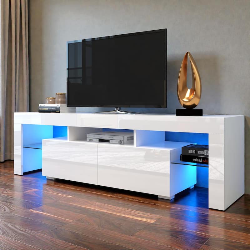 Modern 63" TV Stand with 20-Color LED Lights, Remote Control Media Console for 60-69 Inch TVs