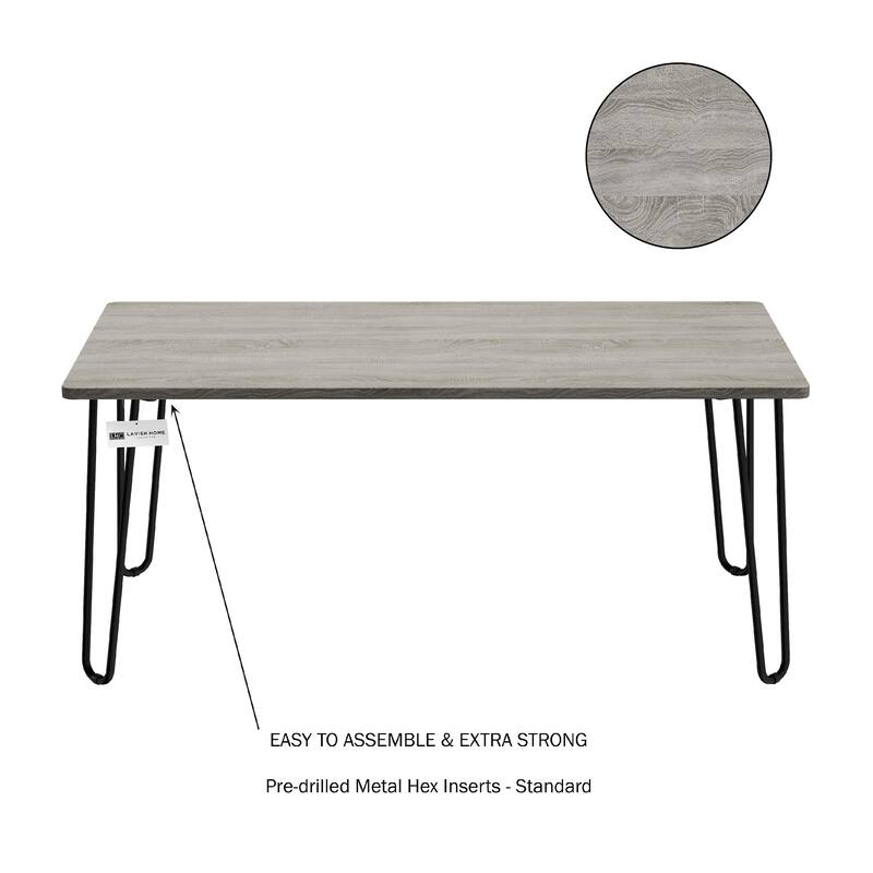 Modern Industrial Coffee Table with Hairpin Legs, 41 Inch, Grey