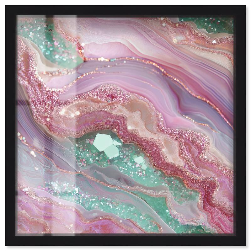 Pink and Mint Crystal II Shadowbox by Art Remedy - Black - 16" x 16"