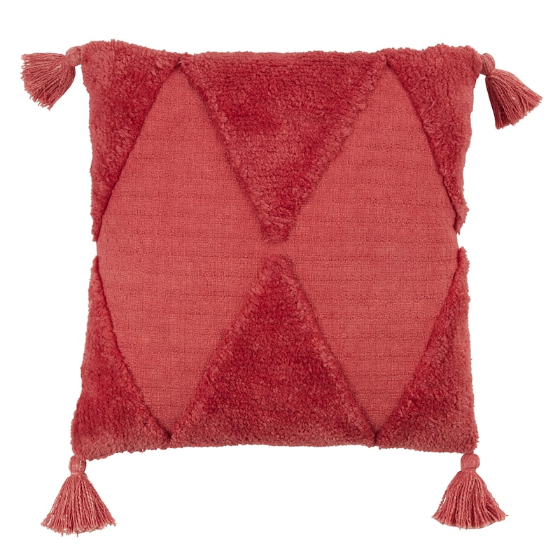 Tufted Diamond Pillow With Tassels - Feather Down - Rust