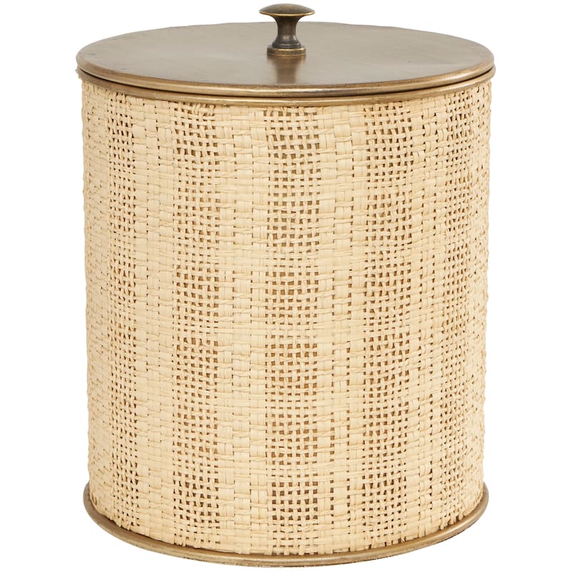 Metal Handmade Woven Decorative Jars with Bronze Metal Lids - Set of 3 Beige - Roche River Decor - 7"W x 7"L x 9"H