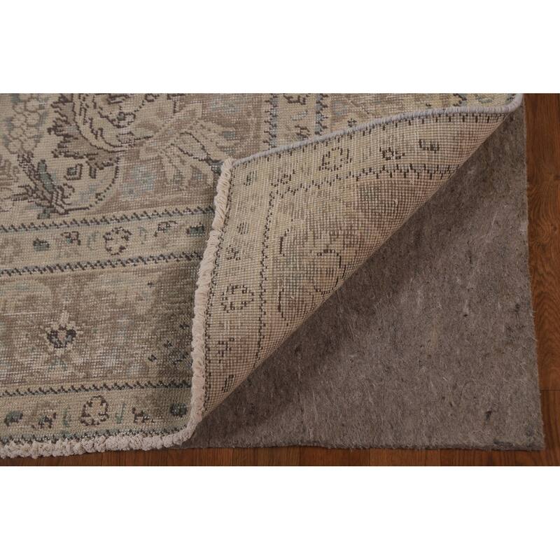Distressed Tabriz Persian Vintage Area Rug Handmade Beige Wool Carpet - 6'7" x 9'4"