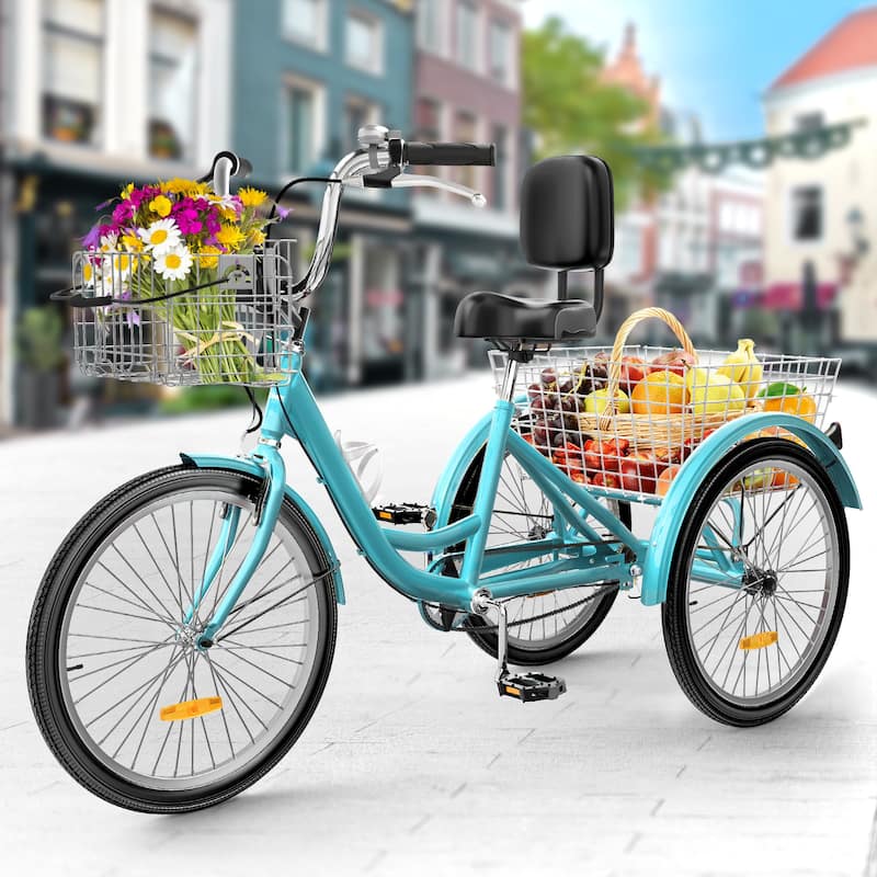 Adult Tricycle Adult Trike 24"/26"1 Speed 3 Wheel Bike w/Removable Basket