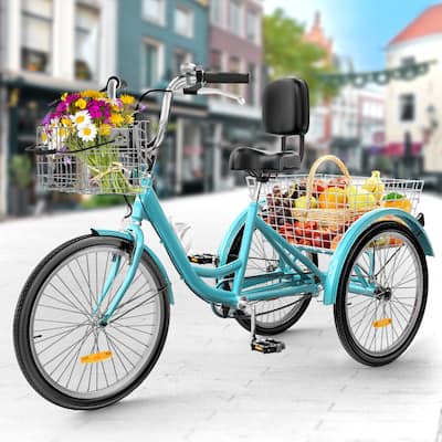 Adult Tricycle Adult Trike 24"/26"1 Speed 3 Wheel Bike w/Removable Basket