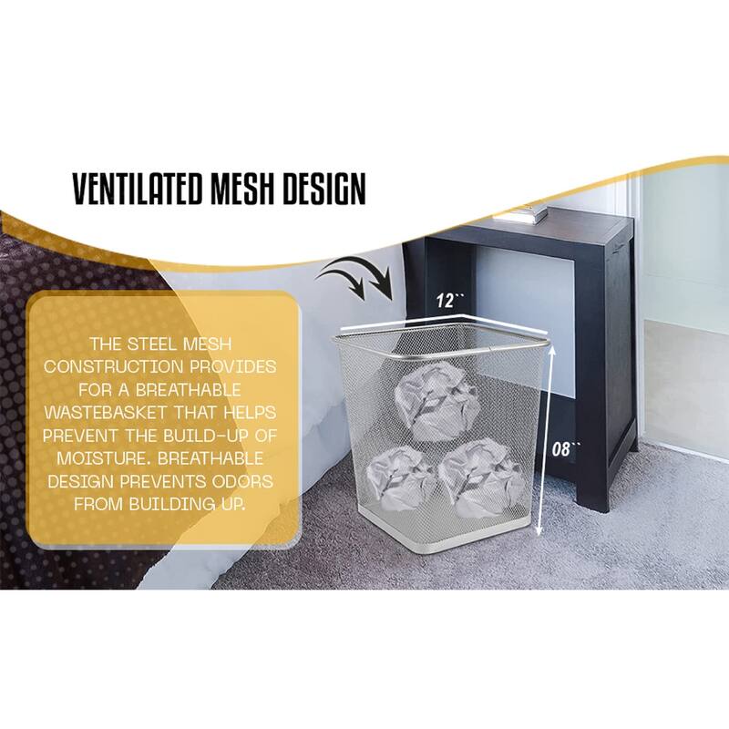 Ybm Home Steel Silver Mesh Rectangular Home Office Kitchen Bathroom Open Top Waste Basket Wire Bin Trash Can 3 Gallon 6 Pack