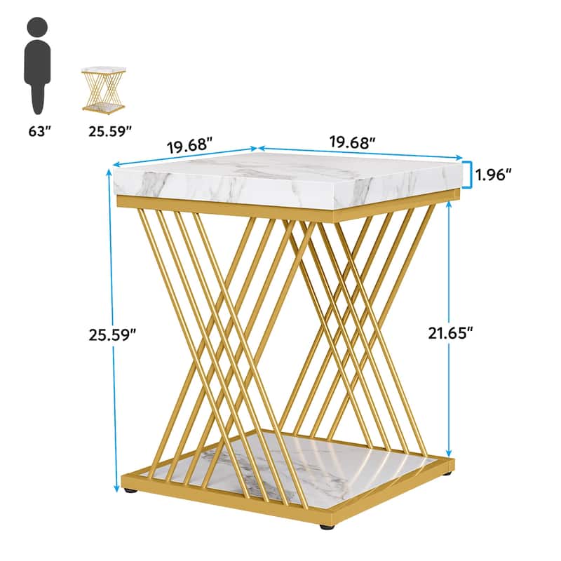 Square Side End Table for Living Room, Nightstand for Bedroom