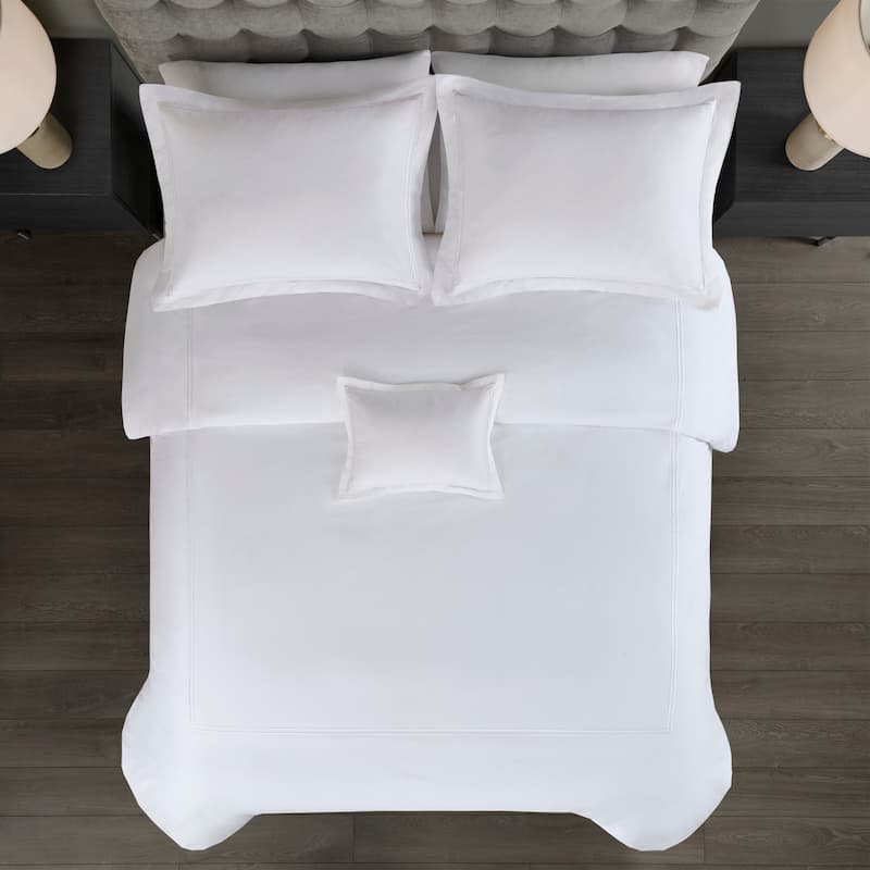 Madison Park Signature 500 Thread Count Luxury Collection 100% Cotton Sateen Embroidered Duvet Cover Set - White/White - Full