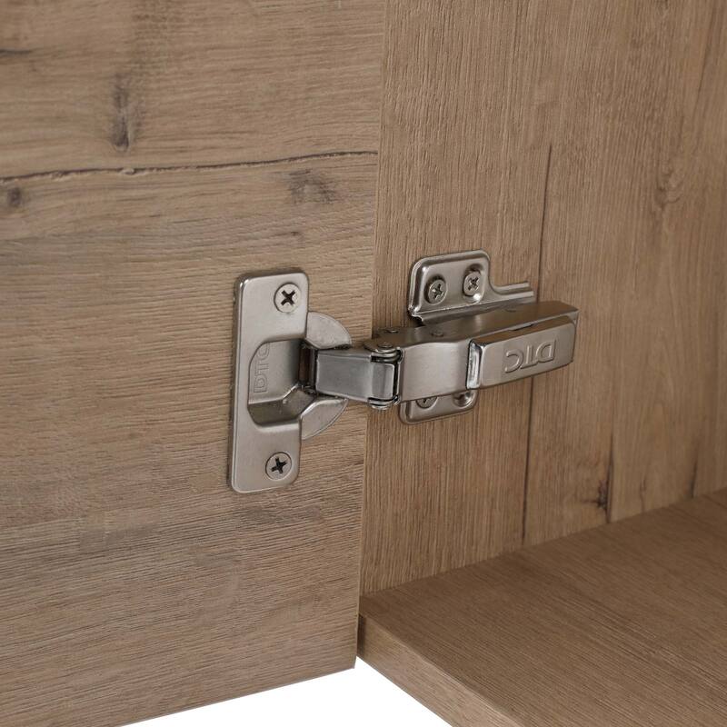 22 inch Plywood Wall-Mounted Bathroom Vanity in Grey Oak with Integrated Ceramic Sink in White with Soft Closing Door