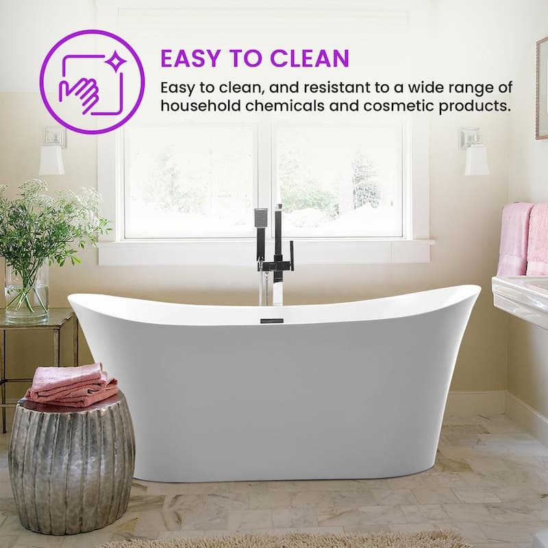 Vanity Art 67 inch Acrylic Freestanding Soaking Bathtub