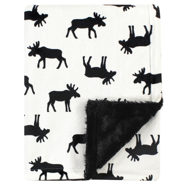 slide 1 of 1, Hudson Baby Infant Boy Plush Blanket with Furry Binding and Back, Moose, One Size - Moose - One Size One Size - Moose