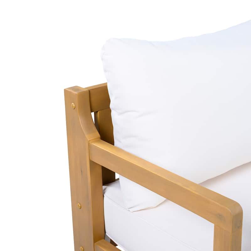 Christopher Knight Home - Modern Outdoor Acacia Wood 3-Seater Patio Sofa with Removable Water-Resistant Cushions