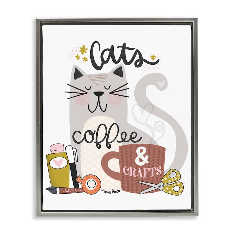 Stupell Cats Coffee & Crafts Framed Floater Canvas Wall Art Design By Mandy Ford Art + Illustration - 25 x 31 - Grey
