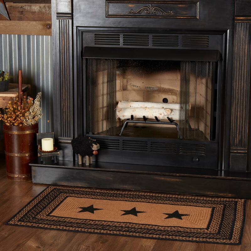 Farmhouse Jute Rug Rect Stencil Stars w/ Pad 27x48 - 27" x 48" Rectangle