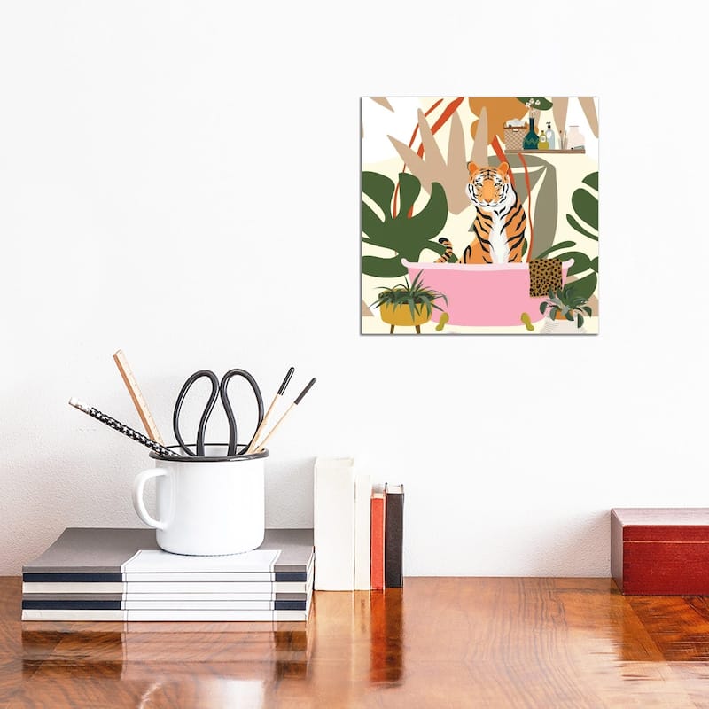 iCanvas "Tiger In Bathtub" by Jania Sharipzhanova Canvas Print - 12x12x0.75