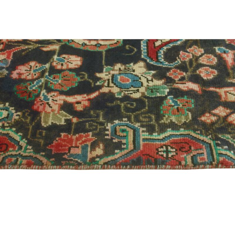 Fine Vintage Distressed Chenar Charcoal/Red Rug - 3'6" x 5'8"