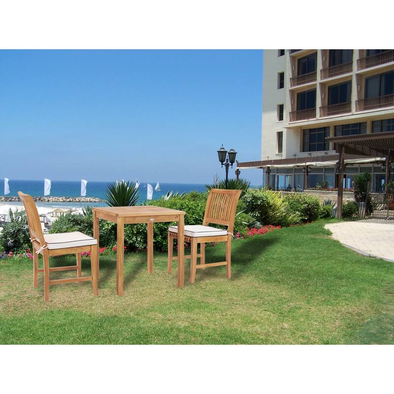 Chic Teak 3 Piece Teak Wood Florence Intimate Bistro Dining Set including 27" Square Table and 2 Side Chairs