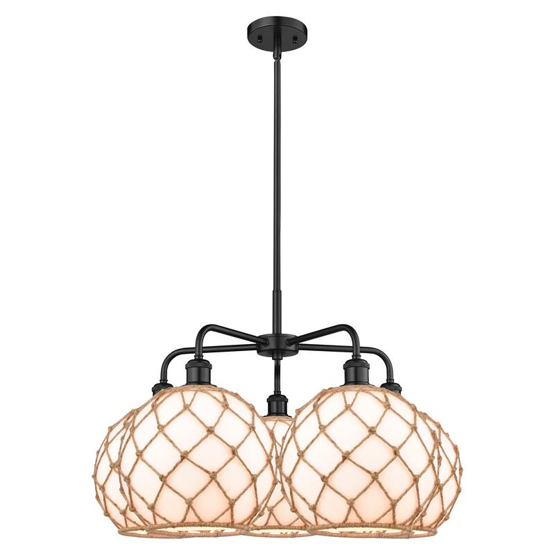 Innovations Lighting Endless Possibilities Ballston - Farmhouse Rope - 5 Light 29" Stem Hung Chandelier - White Glass with Brown Rope/Matte Black