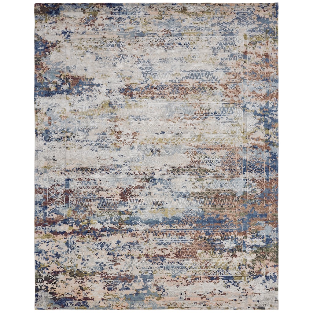 Transitional Multi-Colored Hand-Knotted Viscose Area Rug