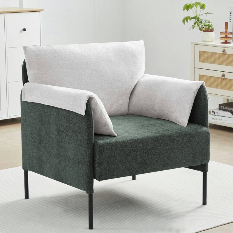 Two-Tone Upholstered Accent Chair with Wrapped Armrests - Green