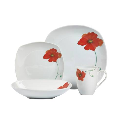 Poppy 16pc Soft Square Porcelain Dinnerware Set