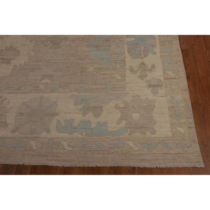 Transitional Beige Oushak Turkish Area Rug Hand-Knotted Wool Carpet - 8'11"x 11'10"