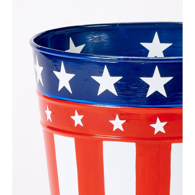 7.5" Galvanized Metal July 4th, Independence Day Flower Bucket Pail, Set of 3