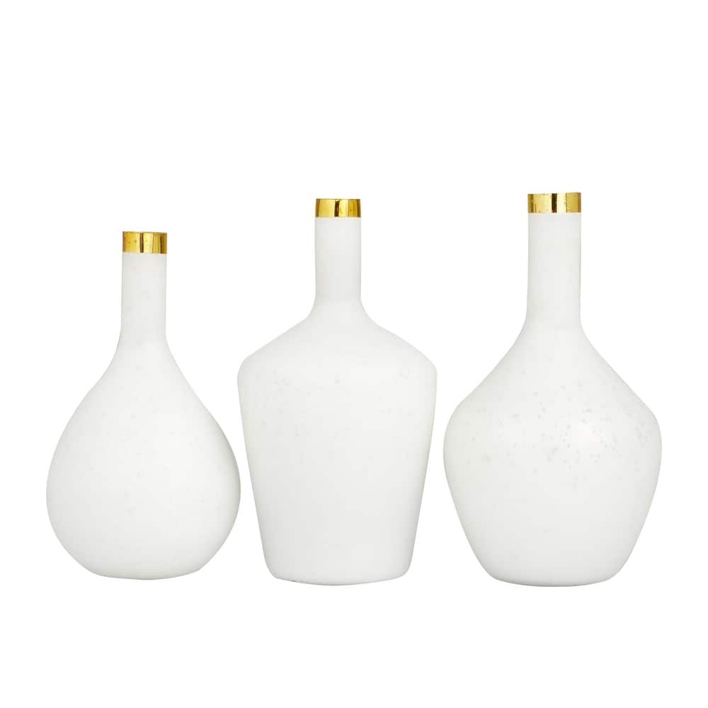 Glass Decorative Vase with Gold Rim - Set of 3 White, Blue or Black - Roche River Decor