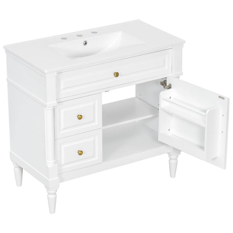 Roomfitters 36" Bathroom Vanity with Sink, Solid Wood Frame, Flip Drawer, 2 Drawers & Door Rack