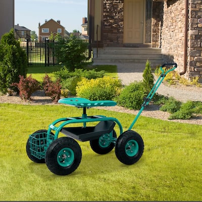 Rolling Gardening Chair Cart with Wheels, 360 Swivel Rolling Scooter - 42.5"Lx17.7"Wx22.4“H