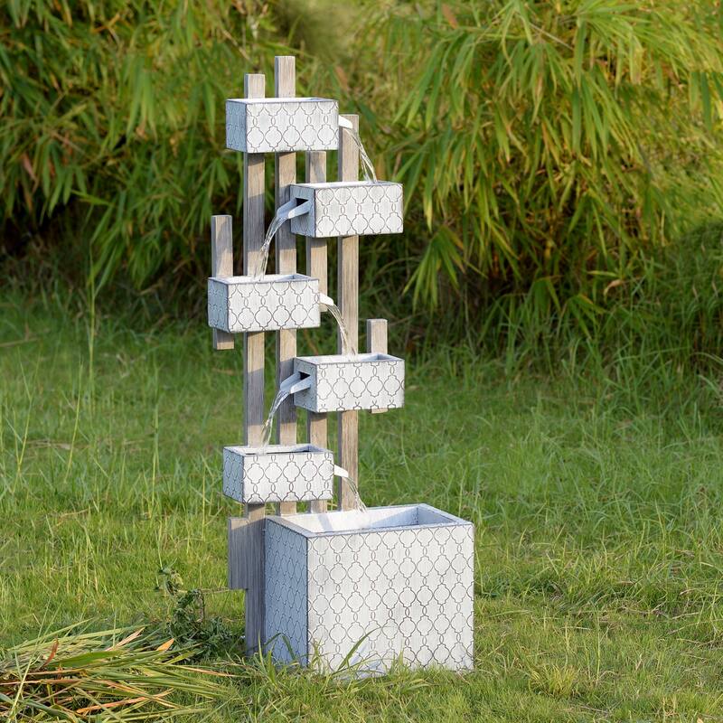 LED Lighted Geometric Outdoor Garden Water Fountain with Planter - 41.25"