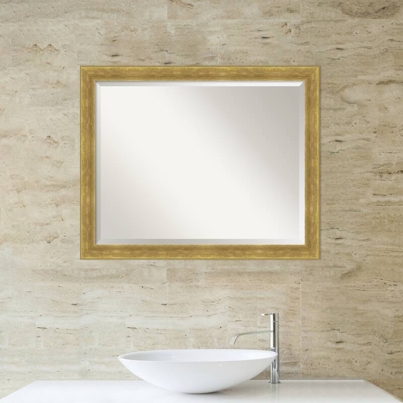 Angled Beveled Wood Framed Bathroom Vanity Wall Mirror