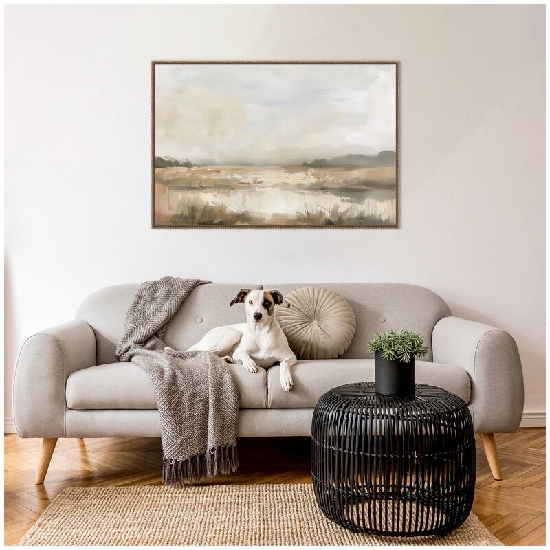 Kate and Laurel Neutral Abstract Landscape by The Creative Bunch Studio Framed Canvas Wall Art Print