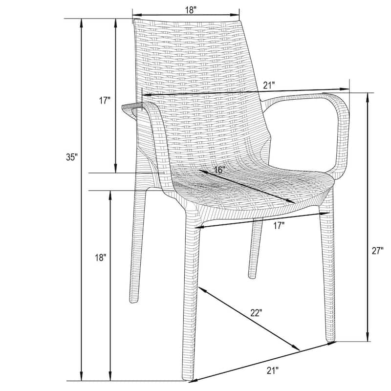 LeisureMod Kent Outdoor Stackable Dining Arm Chair, Set of 2