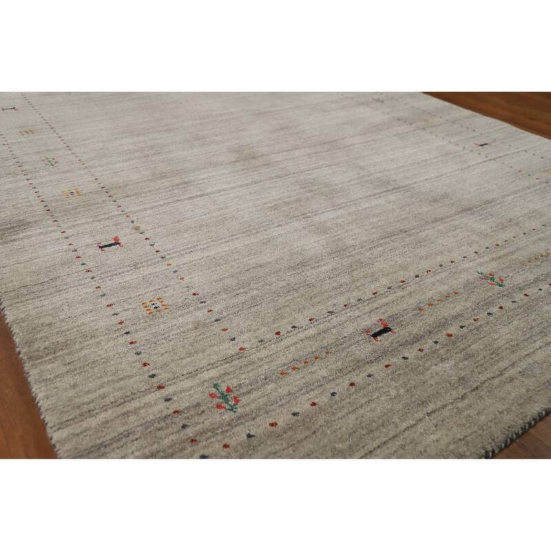 Hand Knotted Oriental 100% Wool Carpet Tribal Animal Pictorial Beige & Ivories Gabbeh Area Rug - 7' 9'' X 5' 1''