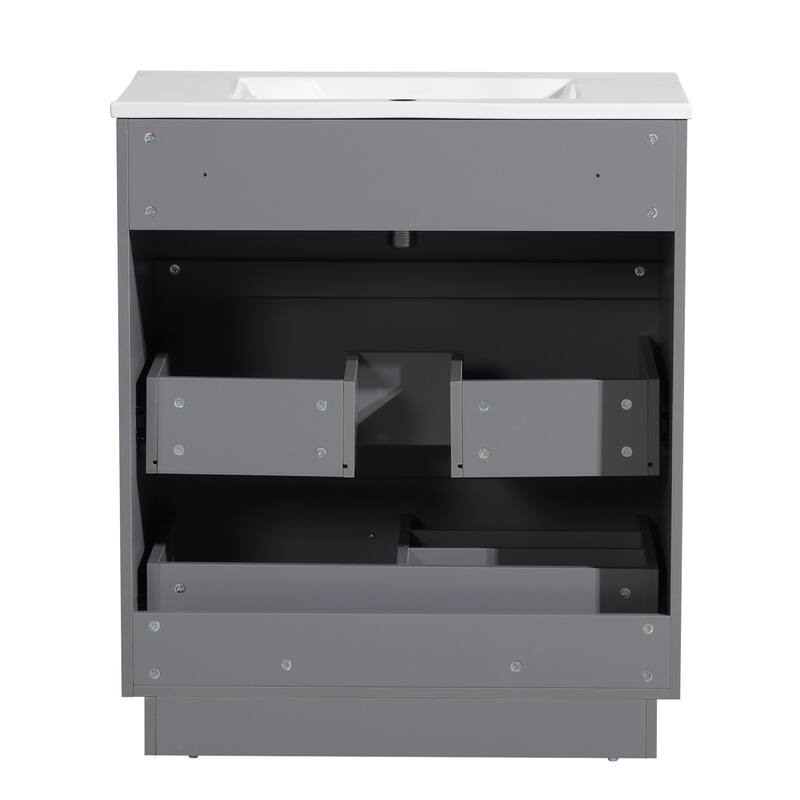 30" Freestanding Bathroom Vanity with Ceramic Sink and 2 Storage Drawers, Stylish Gray Floor Cabinet