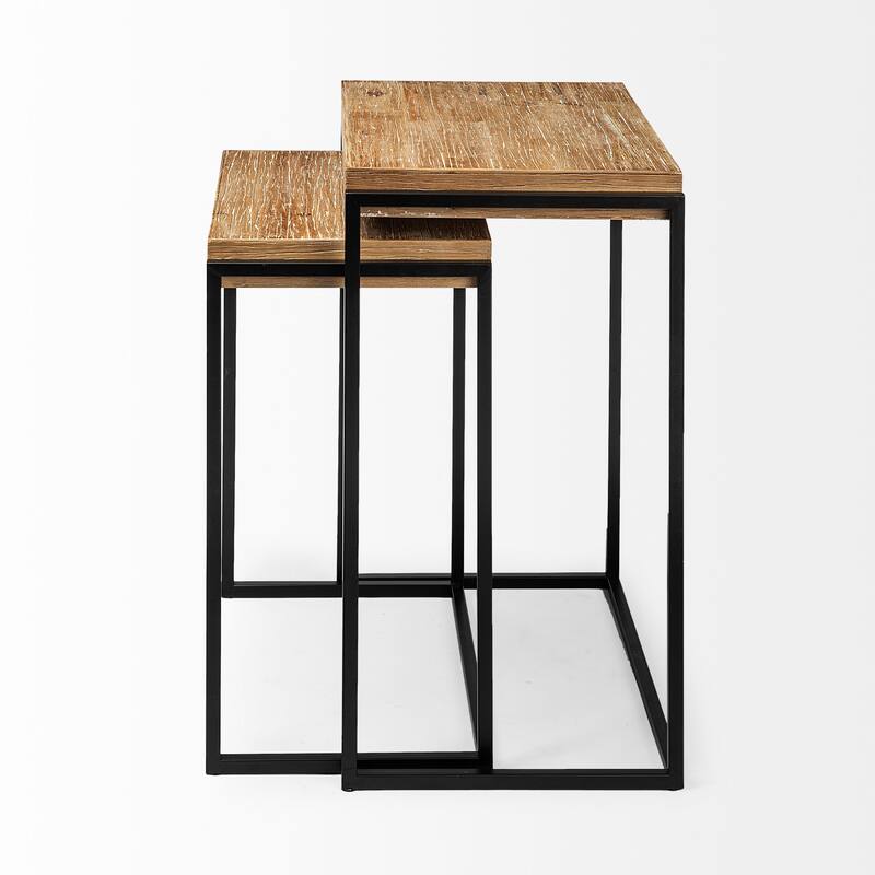 Karissa Brown Wood/ Black Metal Nesting Tables (Set of 2) - 19.3L x 13.0W x 24.8H