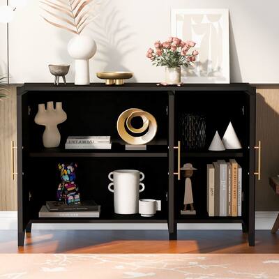 3-Door Storage Sideboard Buffet Cabinet with Vertical Pattern and Metal Handles