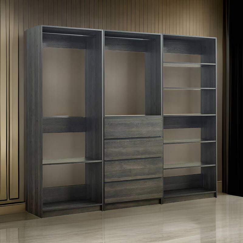 Dee Modular Freestanding Closet System, 6 Shelves, 2 Hanging Rods, Gray